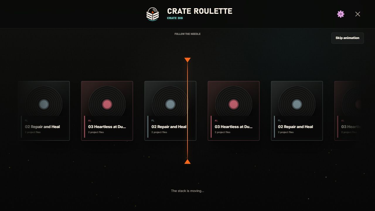 Actual Crate Roulette strip reel captured from Crate Dig.